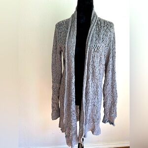 MATILDA JANE Pixie Dust Crochet Cardigan Sweater Gray Fleck Speckled XL